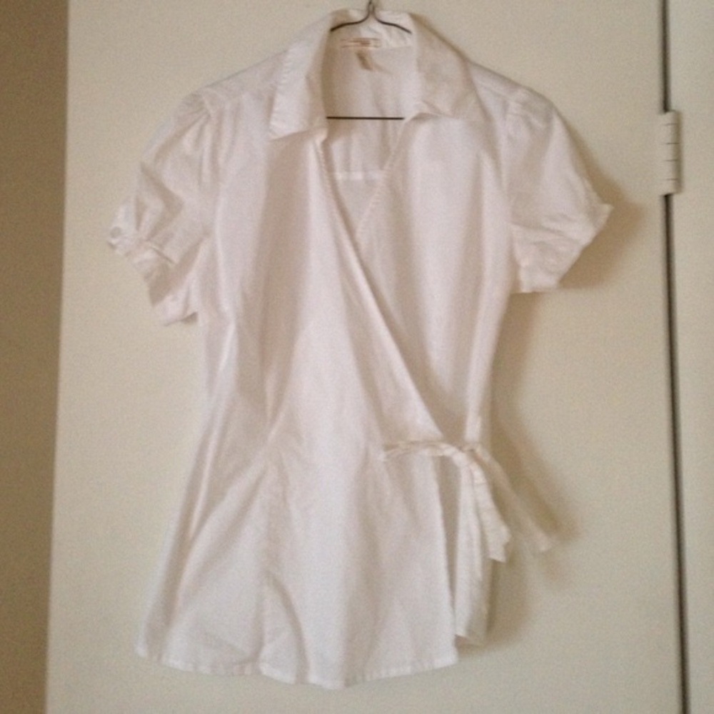 White cross over blouse. Inside and outside tie.